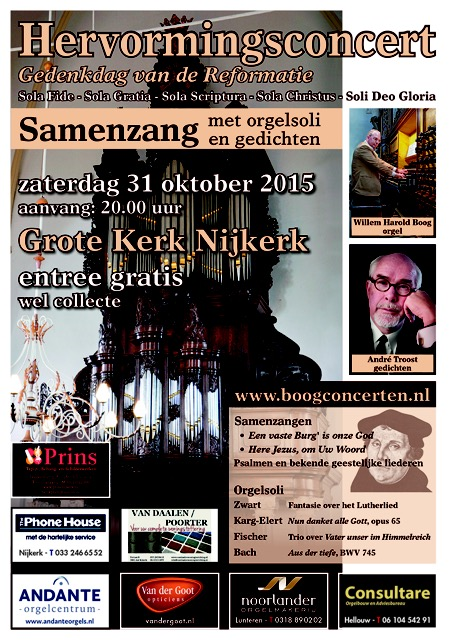 Poster hervormingsconcert Willem Boog Grote Kerk Nijkerk