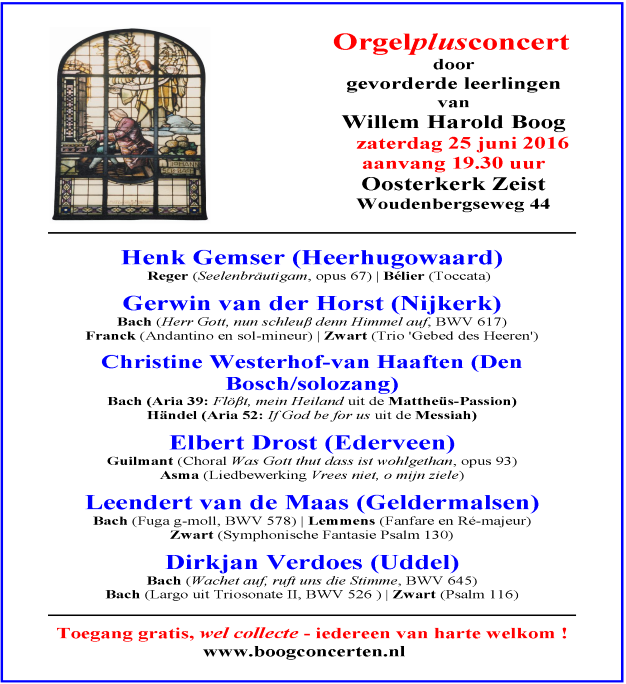 Orgelplusconcert WHB 25 juni 2016